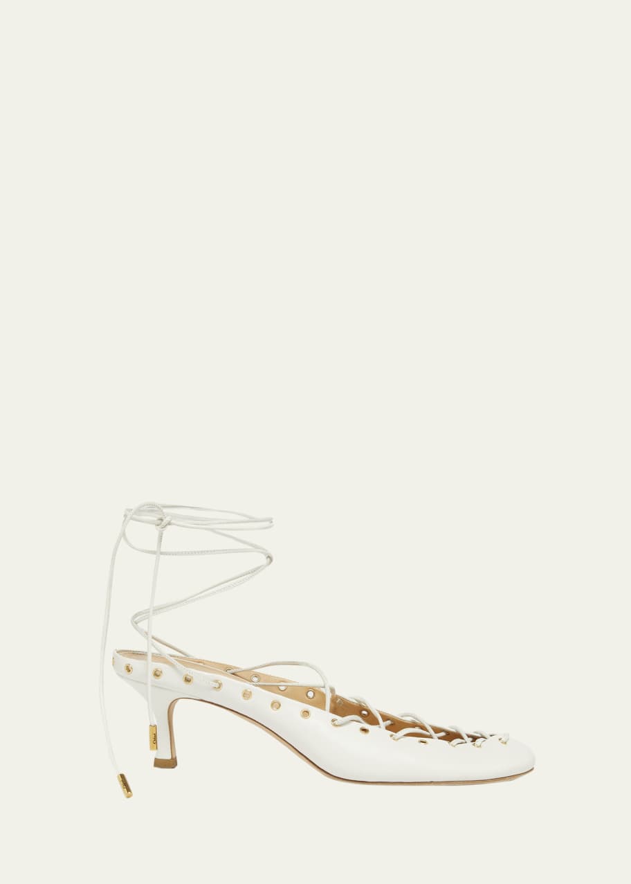 Image 1 of 1: Ghiles Leather Ankle-Wrap Pumps