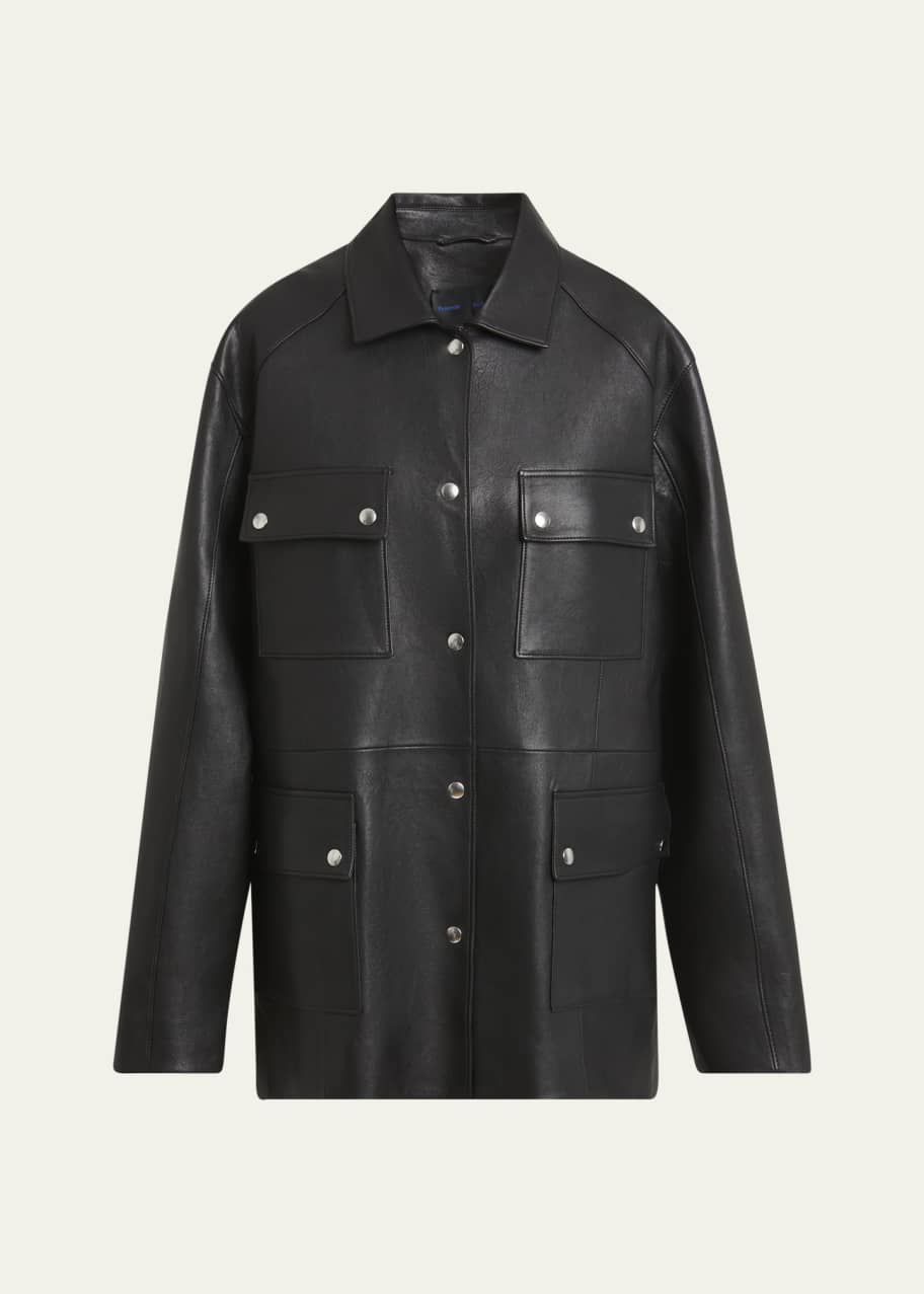 Image 1 of 1: Brice Flap Pocket Grainy Leather Jacket