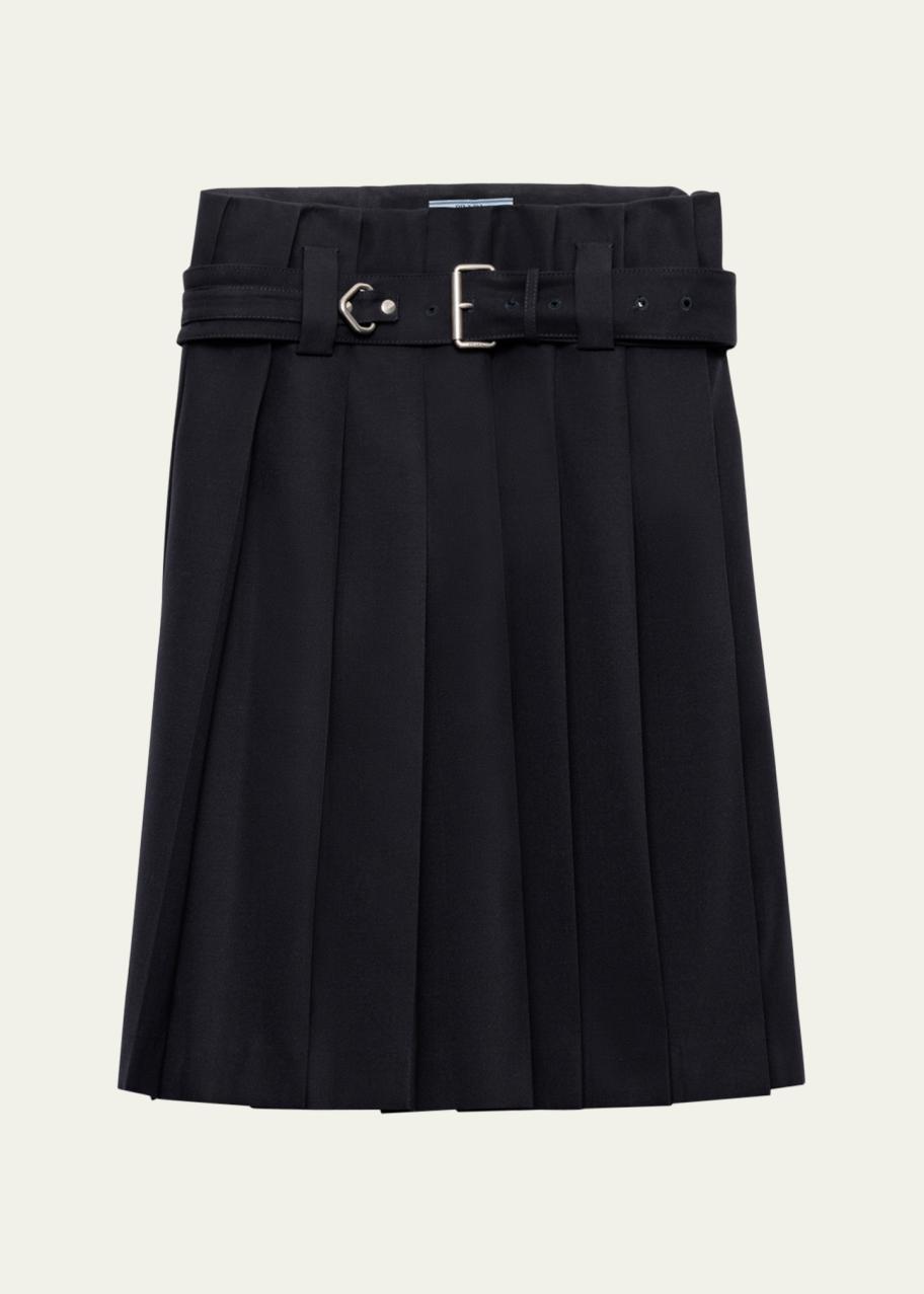 Prada Pleated Wool Belted Skirt - Bergdorf Goodman