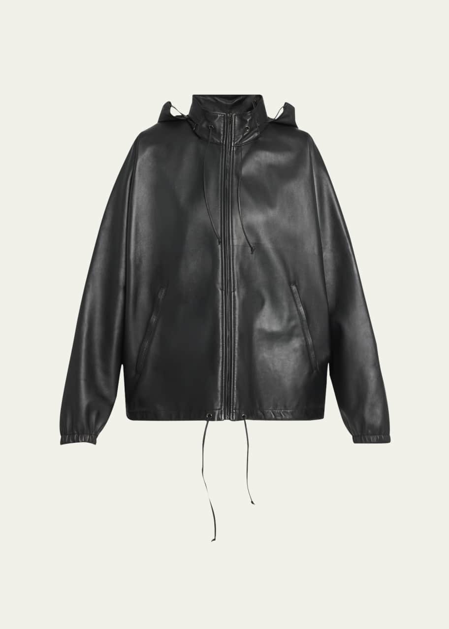 Image 1 of 1: Jilly Leather Zip Hooded Jacket