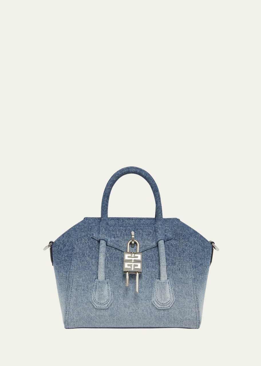Image 1 of 1: Antigona Lock Mini Top-Handle Bag in Faded Denim