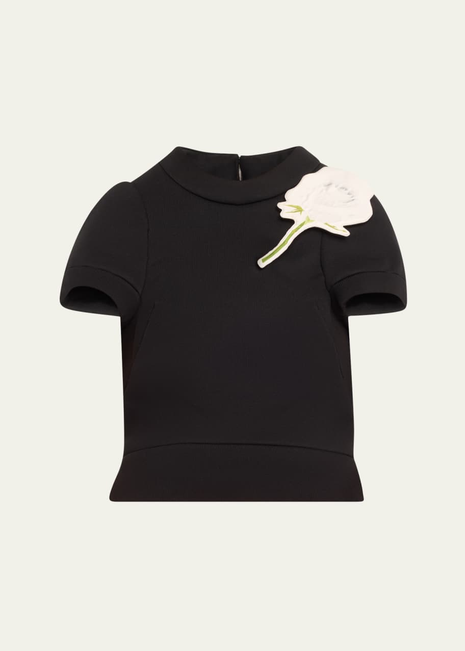 Image 1 of 1: Floral Brooch Knit Cap Sleeve Top