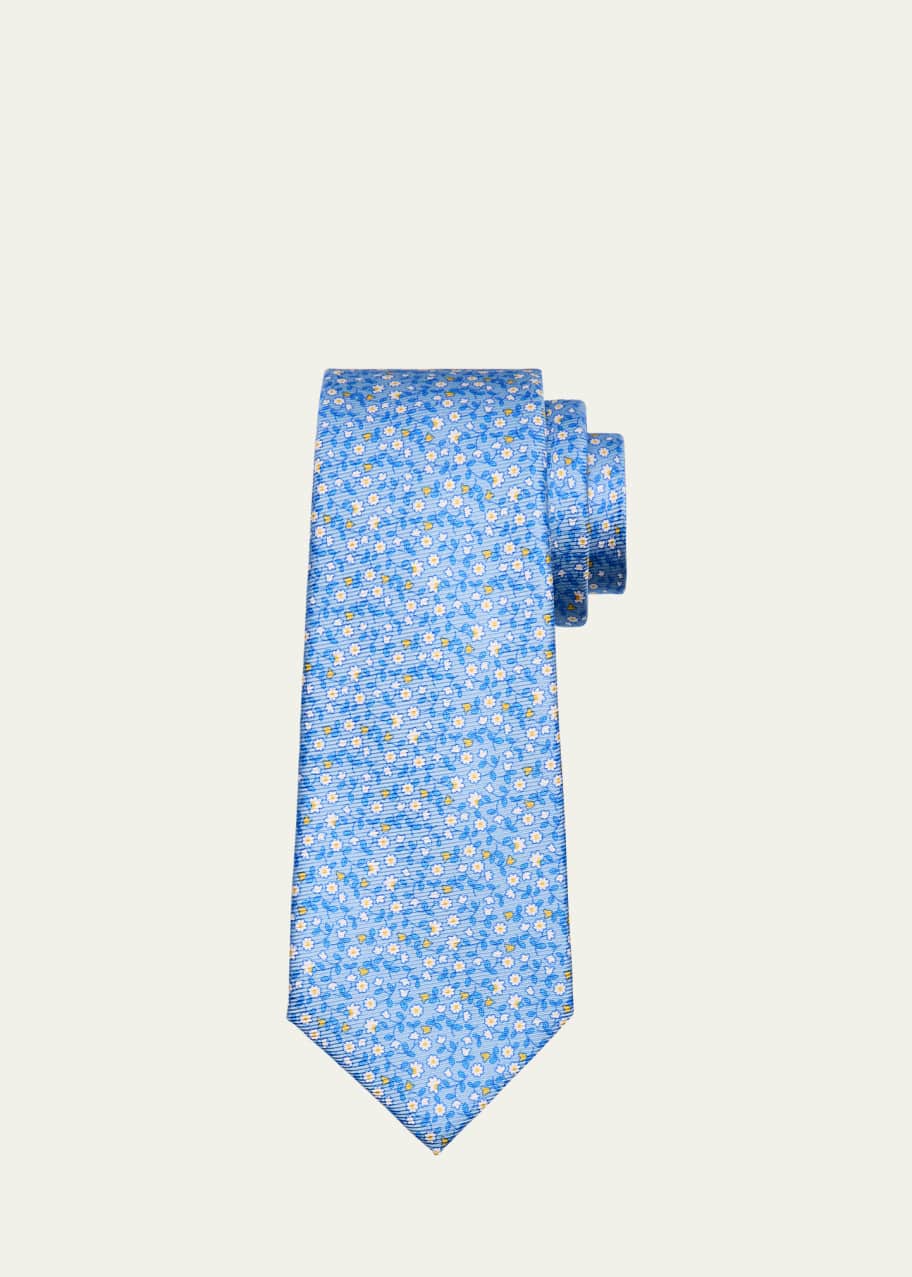 Image 1 of 1: Men's Micro-Floral Silk 7-Fold Tie