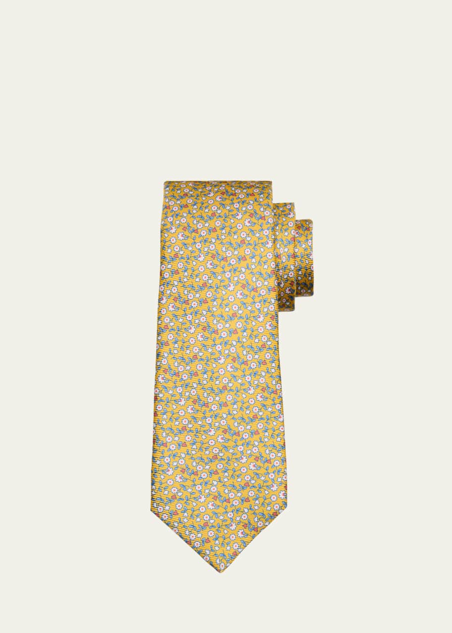 Image 1 of 1: Men's Micro-Floral Silk 7-Fold Tie
