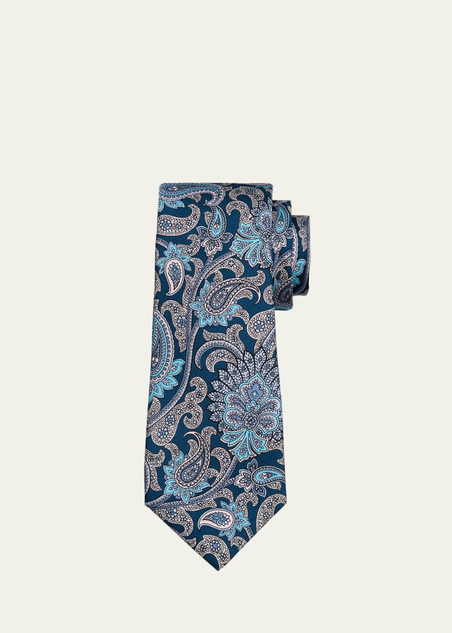 Image 1 of 1: Men's Floral Paisley Silk 7-Fold Tie