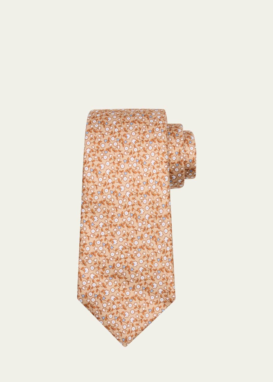 Image 1 of 1: Men's Micro-Floral Silk 7-Fold Tie