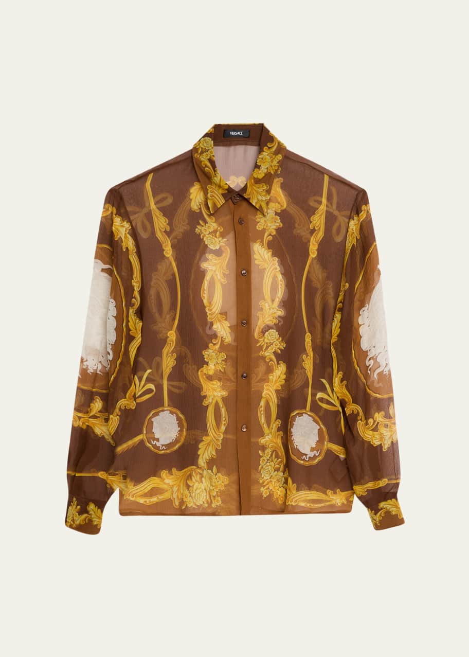 Image 1 of 1: Men's Silk Crepe Medusa Button-Down Shirt
