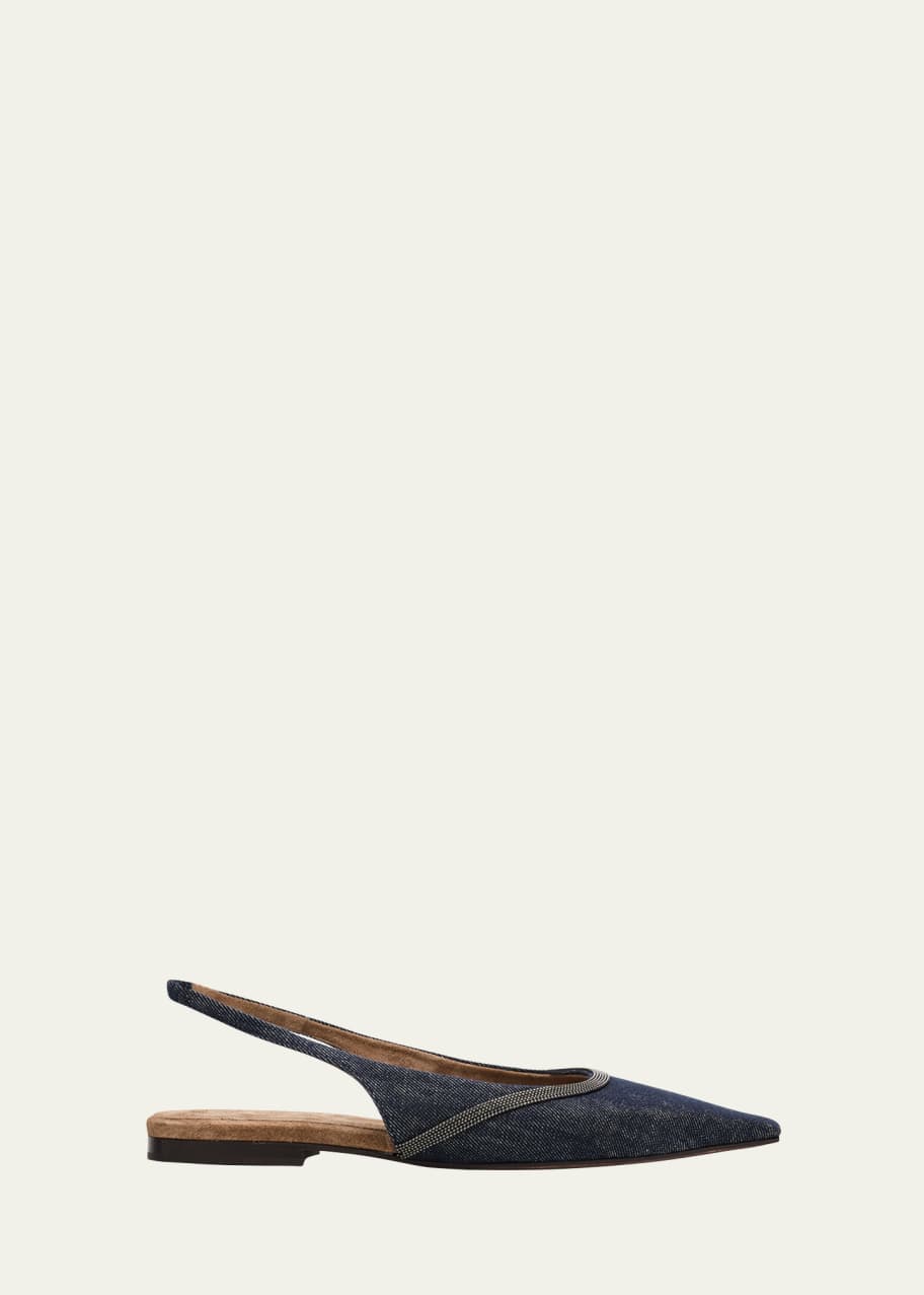 Image 1 of 1: Denim Monili Slingback Ballerina Flats