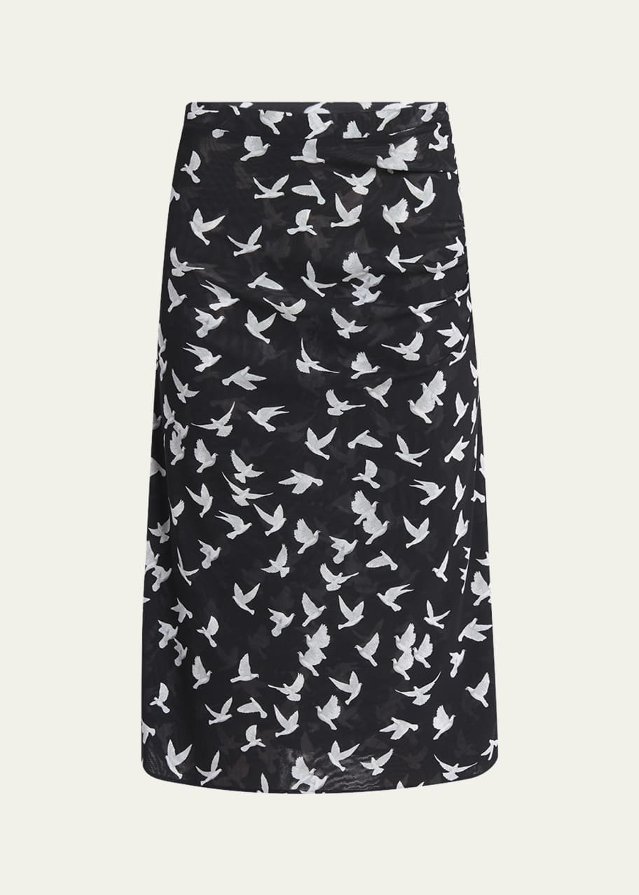 Image 1 of 1: Mesh Flying Bird Haze Ruched Midi Skirt