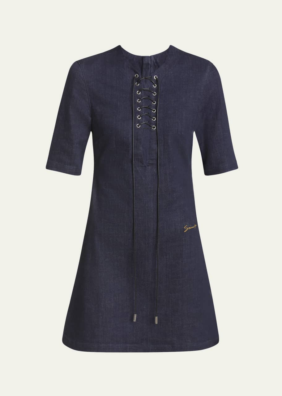 Image 1 of 1: Lace-Up Denim Mini Dress