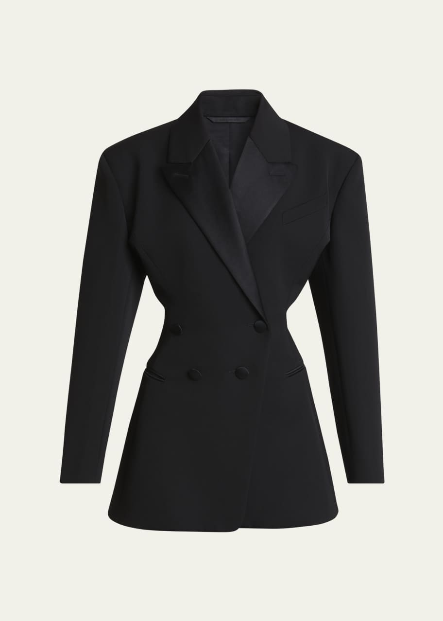 Image 1 of 1: Double-Breasted Wool Blazer With Pleated Back