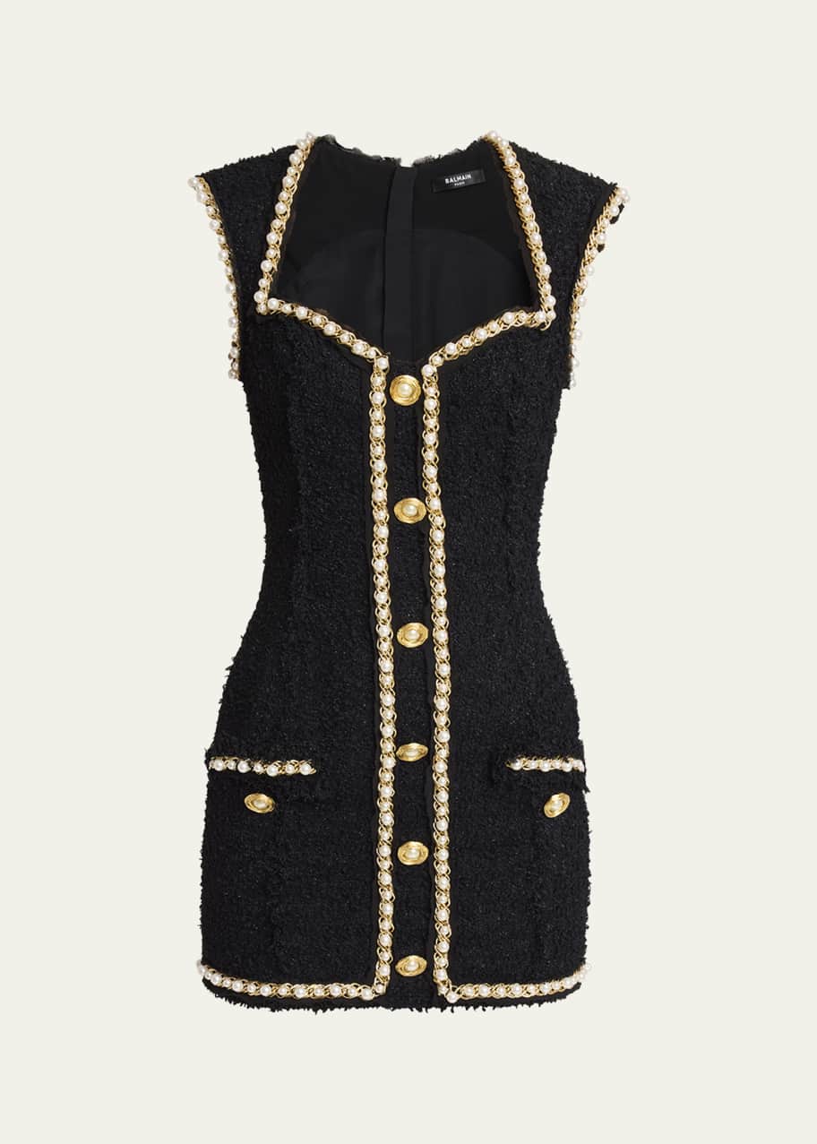 Balmain Tweed Chain and Pearl Mini Dress - Bergdorf Goodman