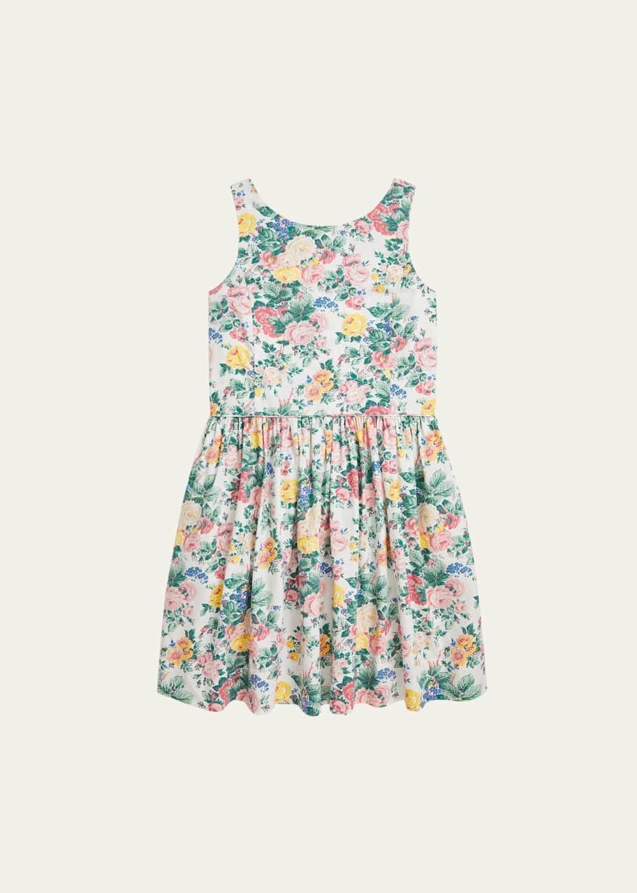 Image 1 of 1: Girl's Sleeveless Floral Poplin Day Dress, Size 2-6X