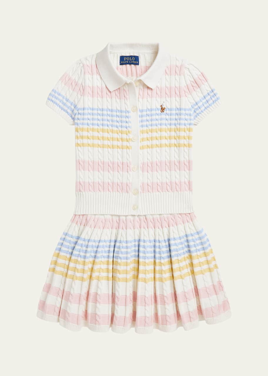 Image 1 of 1: Girl's Two-Piece Stripe Cardigan and Skirt Set, Size 2-6X