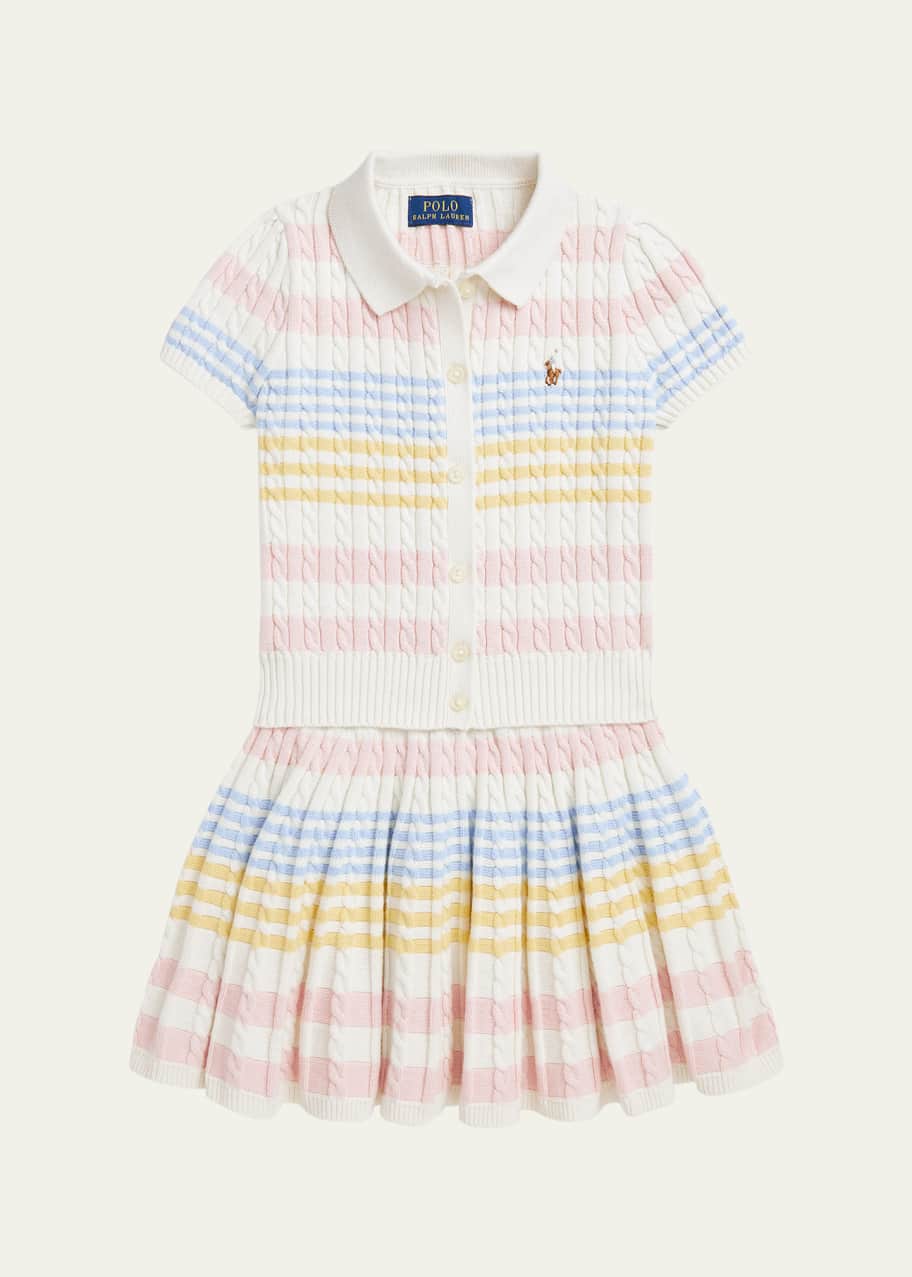 Image 1 of 1: Girl's Two-Piece Stripe Cardigan and Skirt Set, Size S-XL