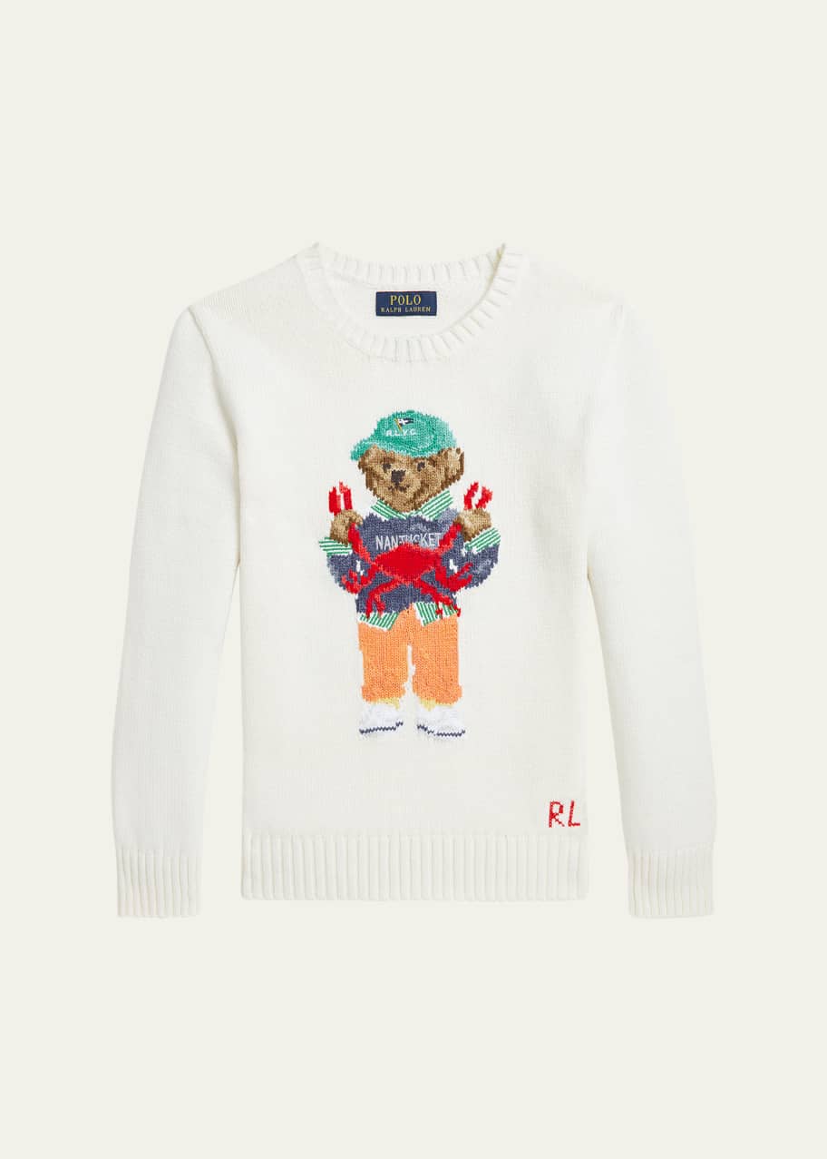 Image 1 of 1: Boy's Graphic Polo Bear Sweater, Size S-XL