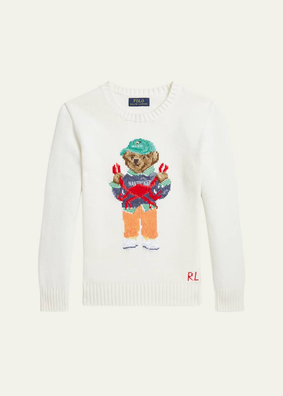 Image 1 of 1: Boy's Knitted Polo Bear Sweater, Size 2-7