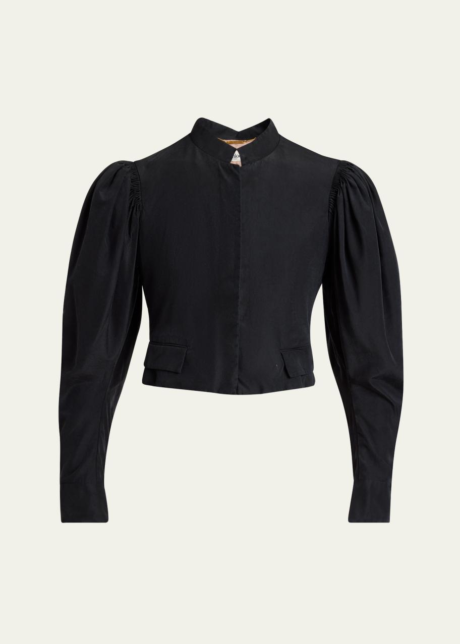 Chloe Puff-Sleeve Cropped Silk Jacket - Bergdorf Goodman