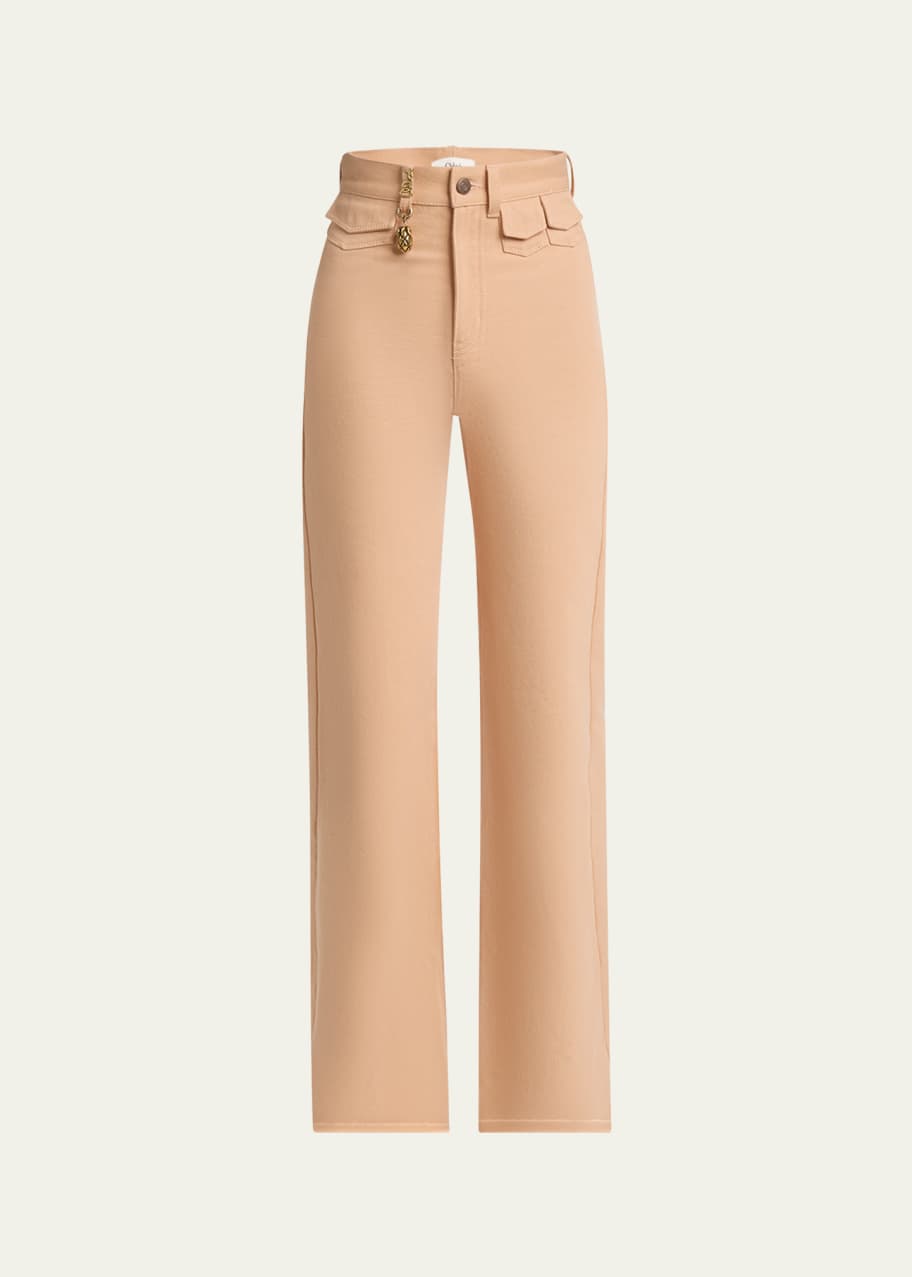 Image 1 of 1: High Rise Flared Jeans, Pink