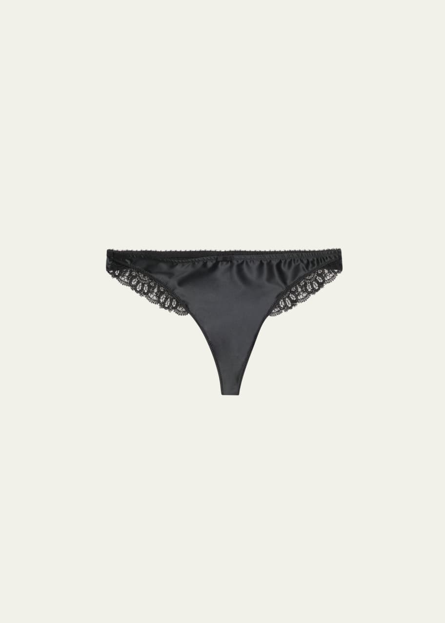 Image 1 of 1: Symphonie Embroidered-Trim Satin Thong