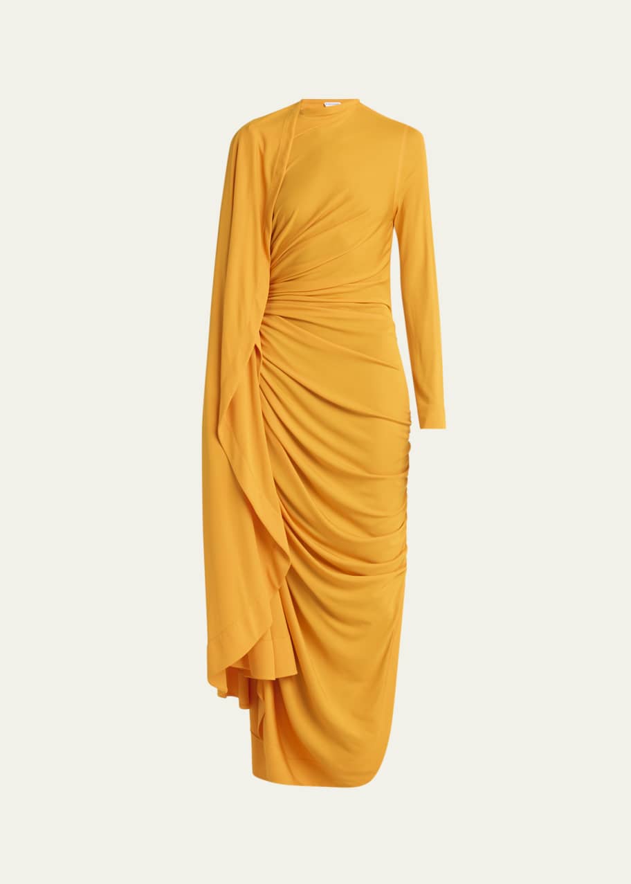 Image 1 of 1: Draped Matte Viscose Jersey Cape Maxi Dress