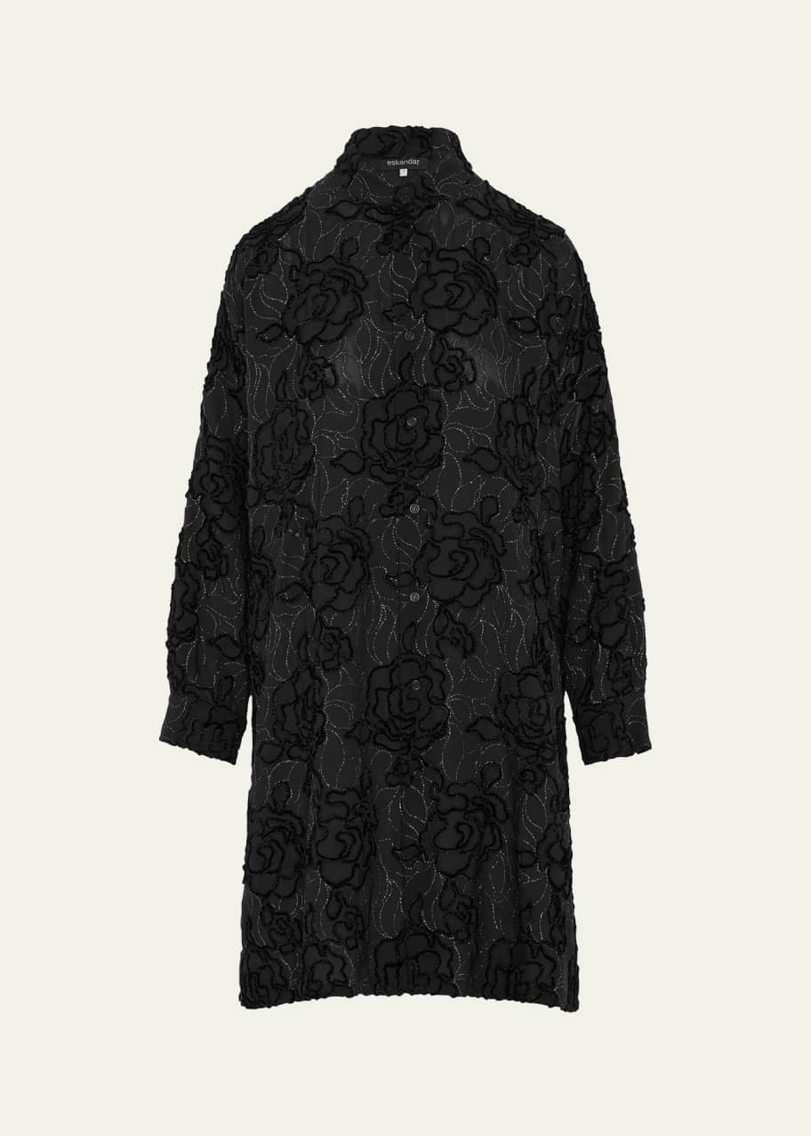 Image 1 of 1: Wide A-Line Collarless Shirt With Slits (Very Long Length)