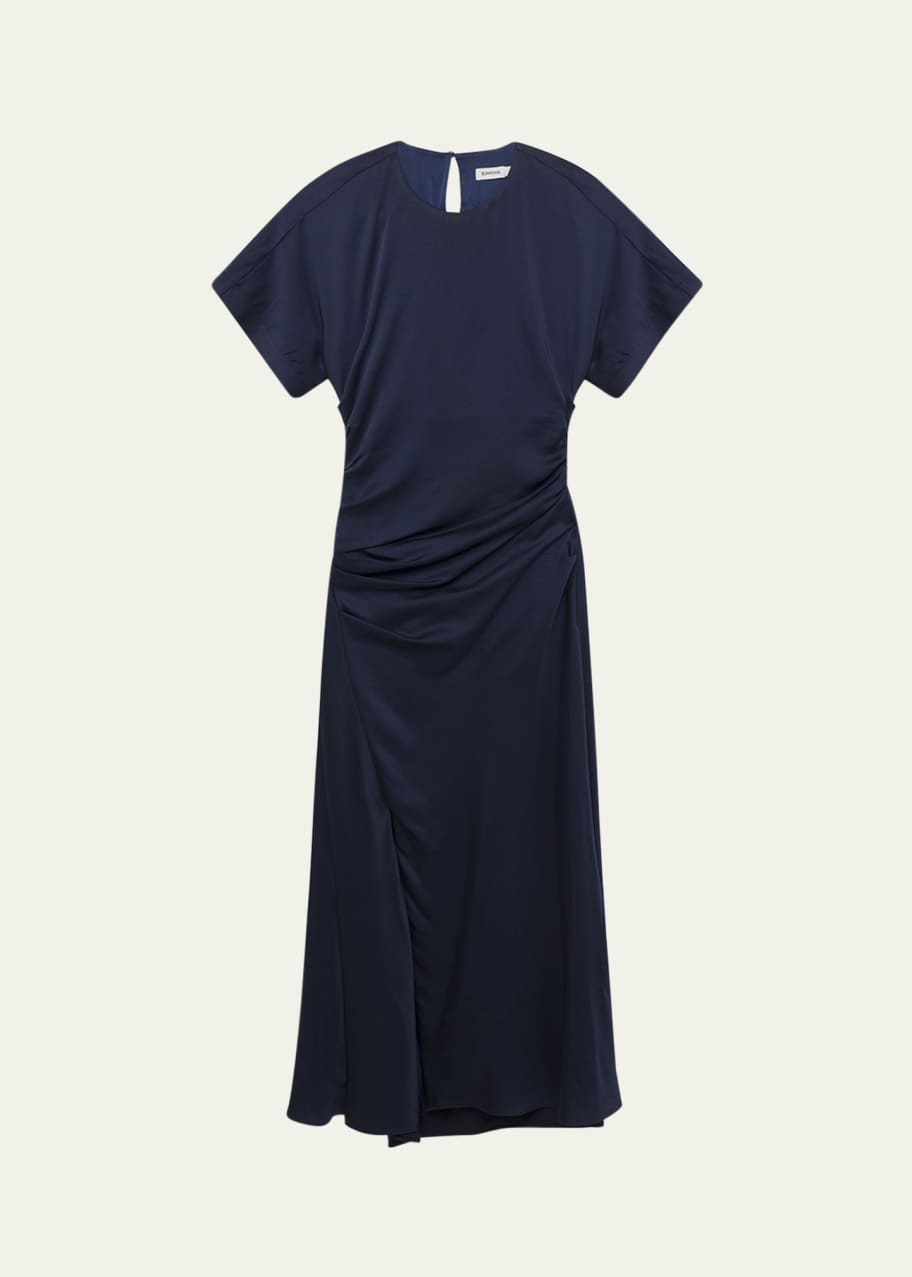 draped short sleeve midi dress Draped Short Sleeve Dress
