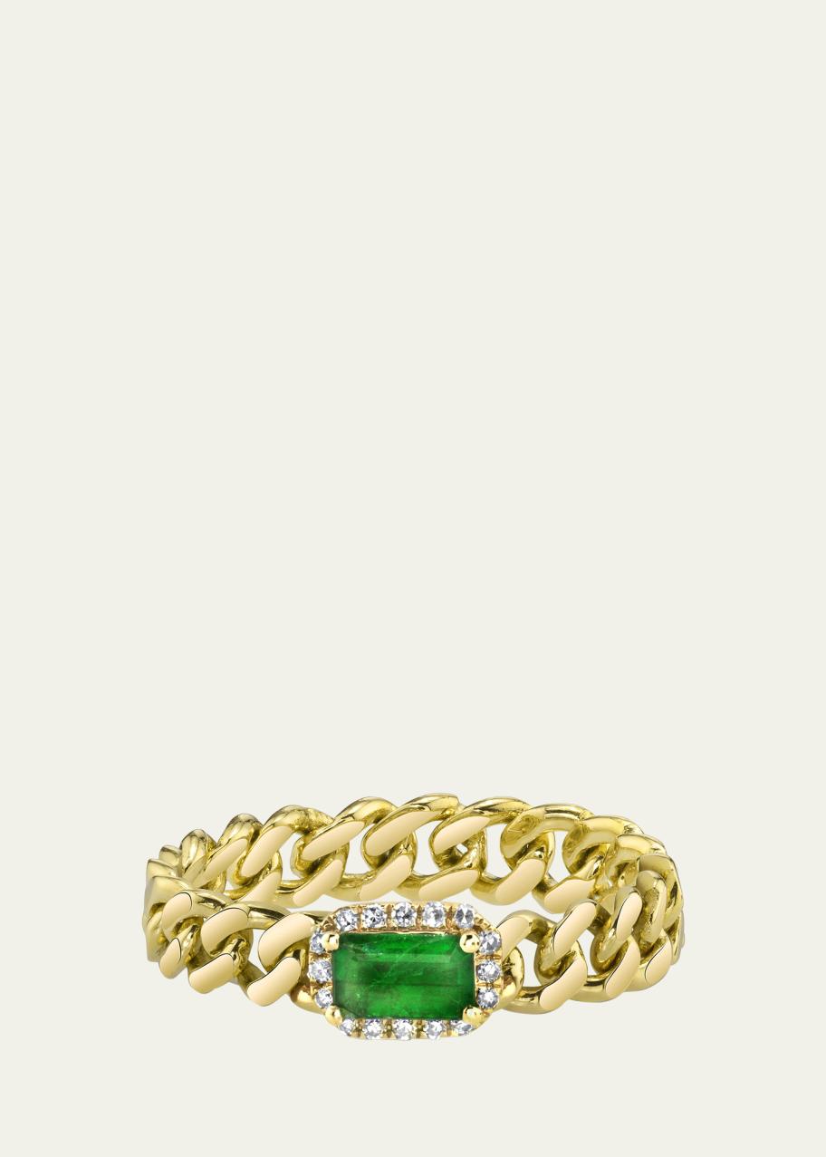 SHAY 18K Yellow Gold Rectangle Emerald Baby Link Ring, Size 8 ...