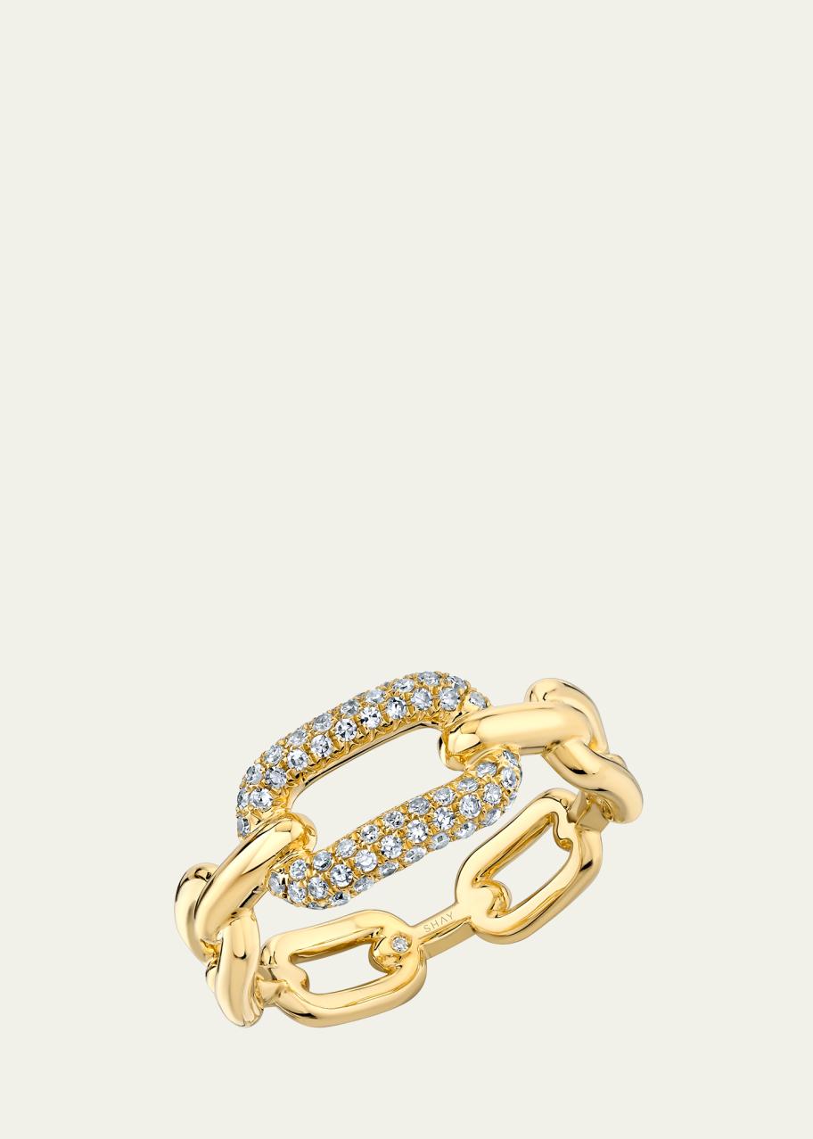 SHAY 18K Yellow Gold Diamond Partial Pave Cable Link Ring, Size 7 ...