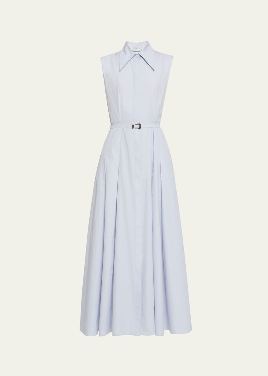 gabriela hearst shirt dress Aleka belted pleated linen midi shirt dress - white