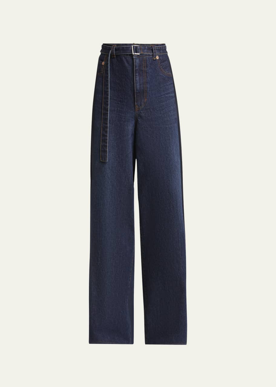 Image 1 of 1: Denim Suiting Wide Leg Belted Pants