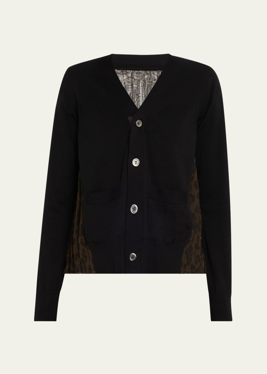 SACAI Leopard Print Back Knit Button Down Cardigan - Bergdorf Goodman