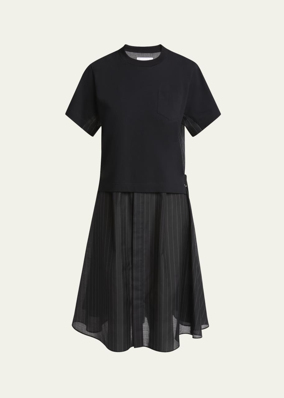ワンピース sacai FW25 MIDI SHIRT DRESS STRIPE (25 08004 458) SACAI Pinstripe Knit Front Midi T-Shirt Dress - Bergdorf Goodman