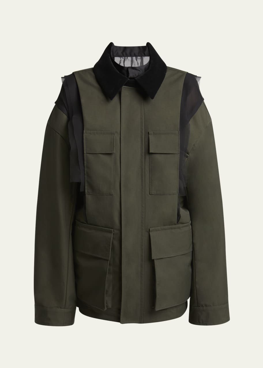 Image 1 of 1: Sheer Insert Grosgrain Cargo Pocket Utility Jacket
