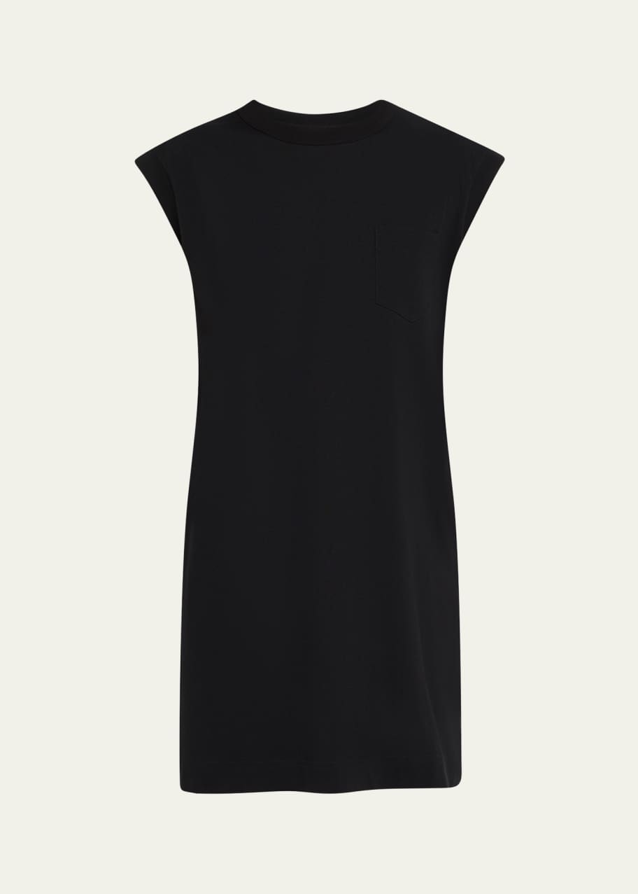 SACAI Hybrid Satin Ruffle Back Knit Front Shirt Dress