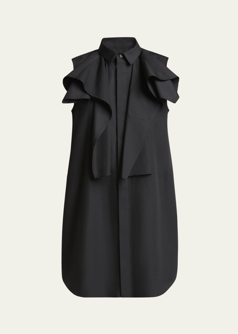 Image 1 of 1: Ruffle High Neck Poplin Mini Dress
