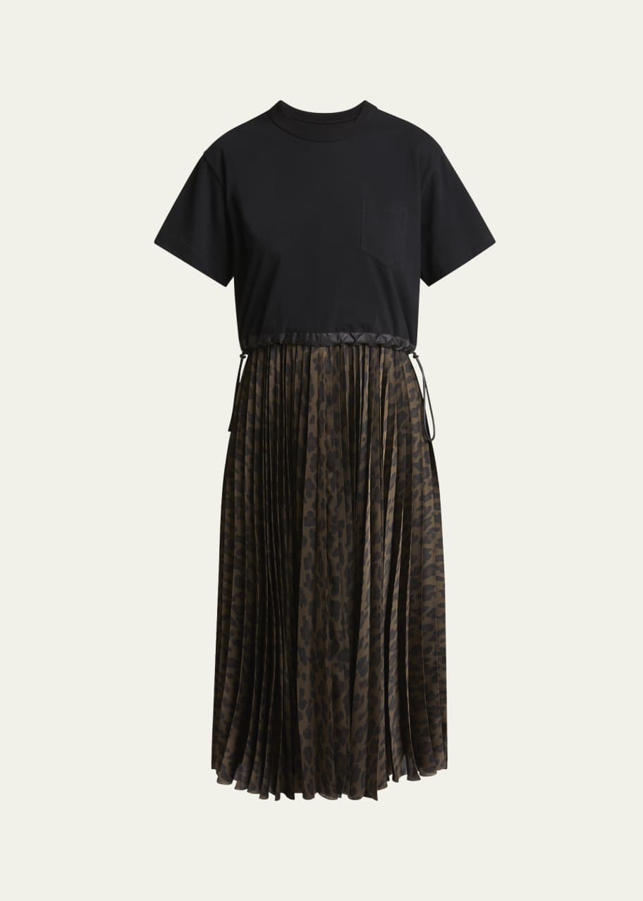 【Sacai】leopard-プリントウールドレス SACAI Leopard Pleated Midi T-Shirt Dress - Bergdorf Goodman