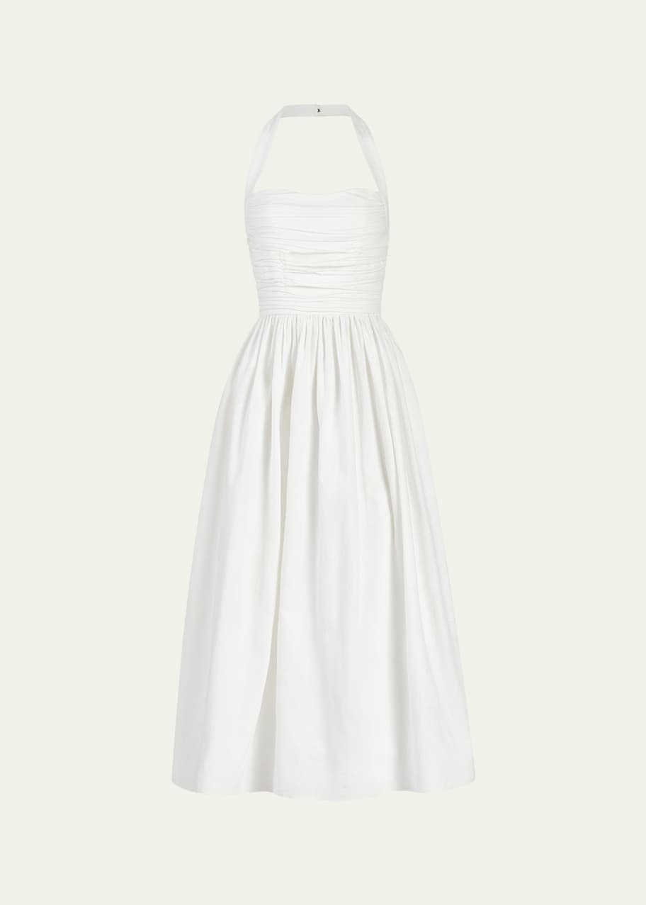 Image 1 of 1: Leia Floral Stripe Ruched Halter Midi Dress