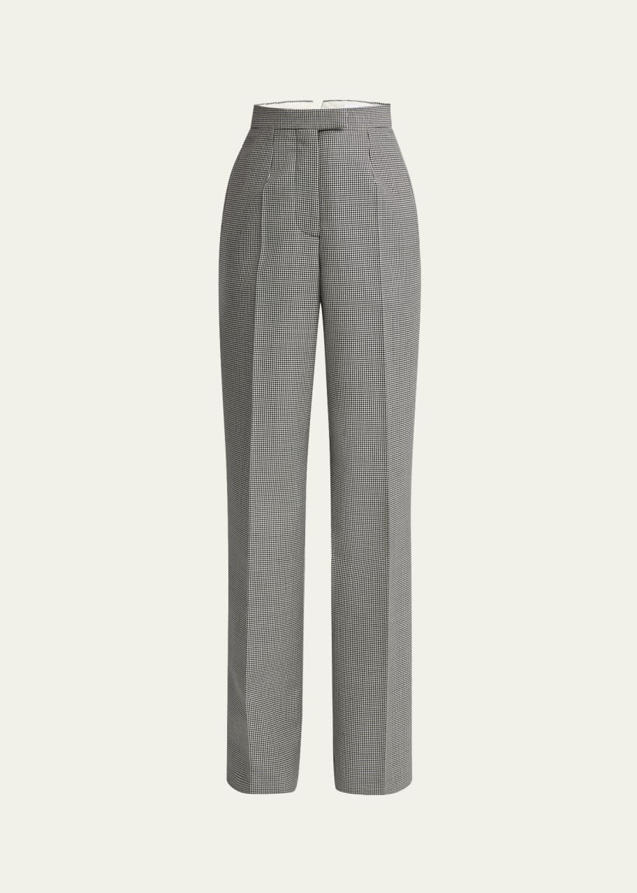 Image 1 of 1: Tailored Houndstooth Mohair Wool Trousers
