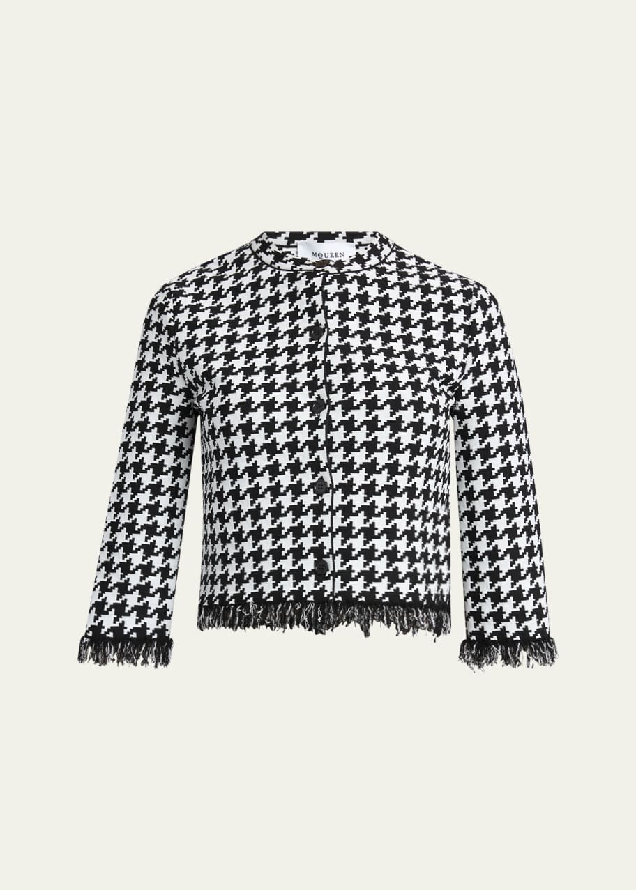 Image 1 of 1: Houndstooth Fringe Knit Cardigan