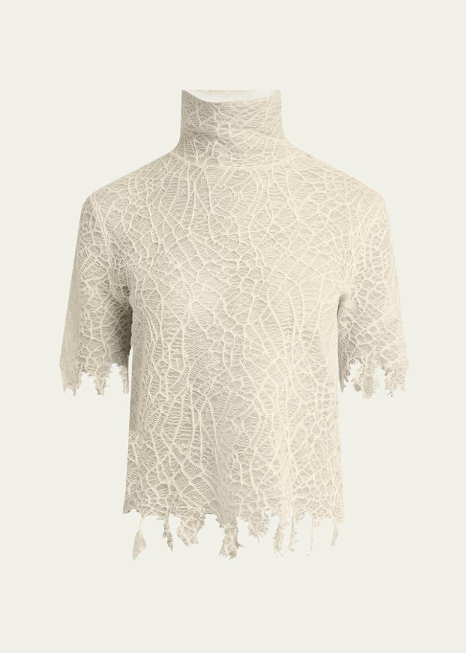 Image 1 of 1: Spider Lace High-Neck Silk Top