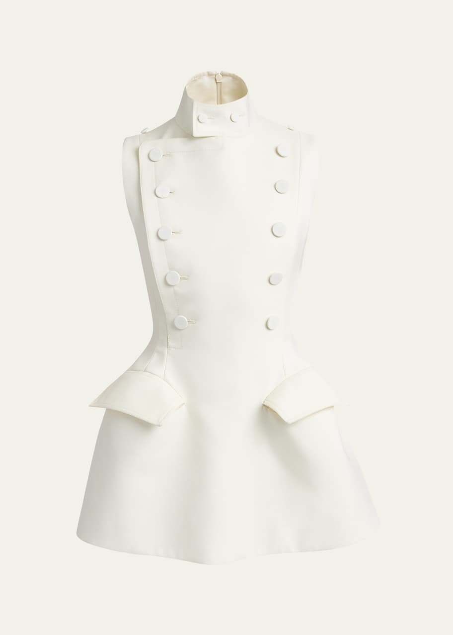 Image 1 of 1: High-Neck Tailored Flared Mini Dress