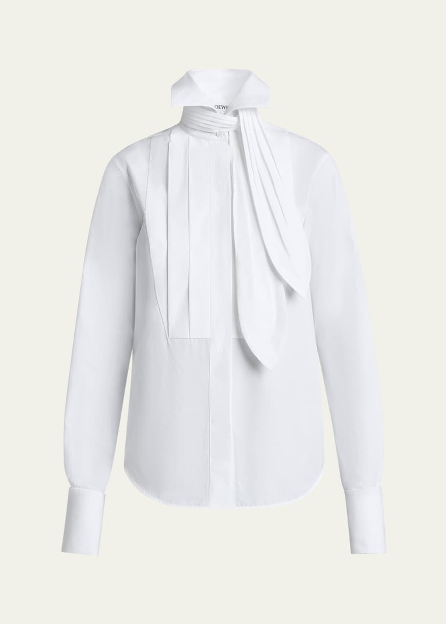 Image 1 of 1: Neck-Tie Poplin Blouse