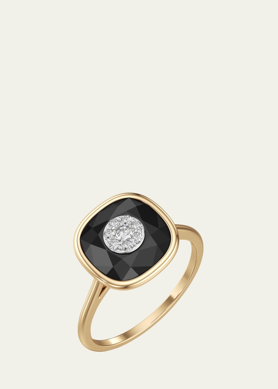 Image 1 of 1: One Collection 10mm Cushion Onyx Statement ring in 18K Yellow Gold with Diamonds, Size 6.5