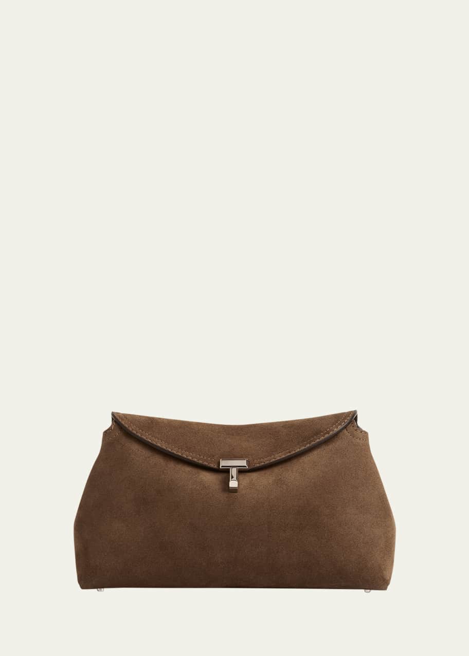 Image 1 of 1: T Lock Suede Clutch Bag