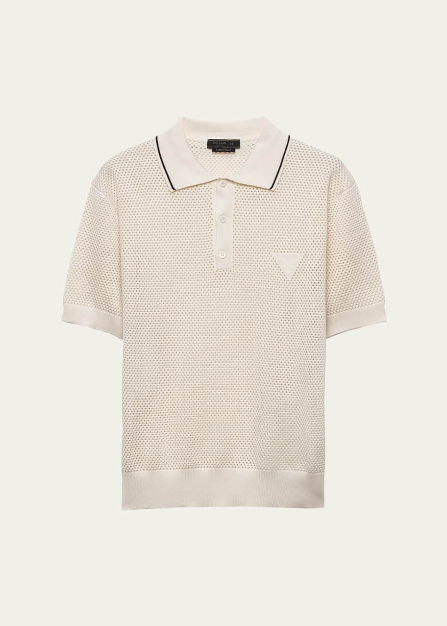 Prada Men's Mesh Knit Polo Shirt - Bergdorf Goodman