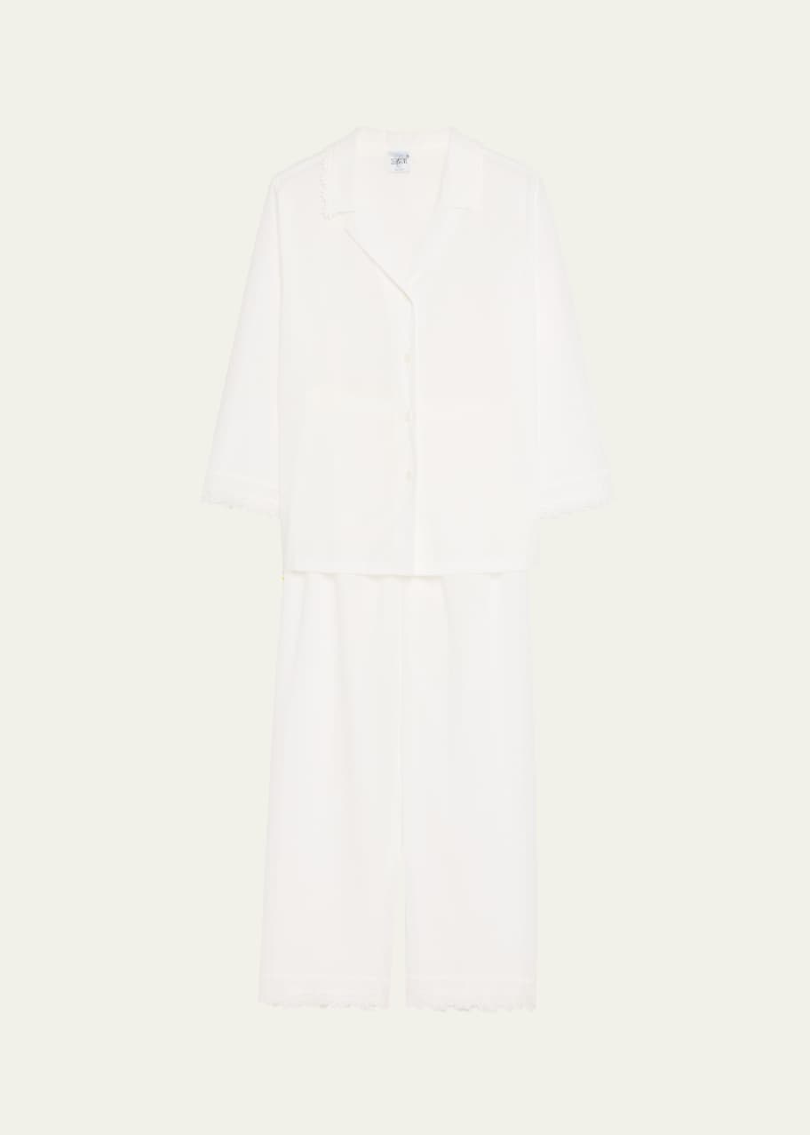 Image 1 of 1: Conny Lace-Trim Cropped Cotton Pajama Set