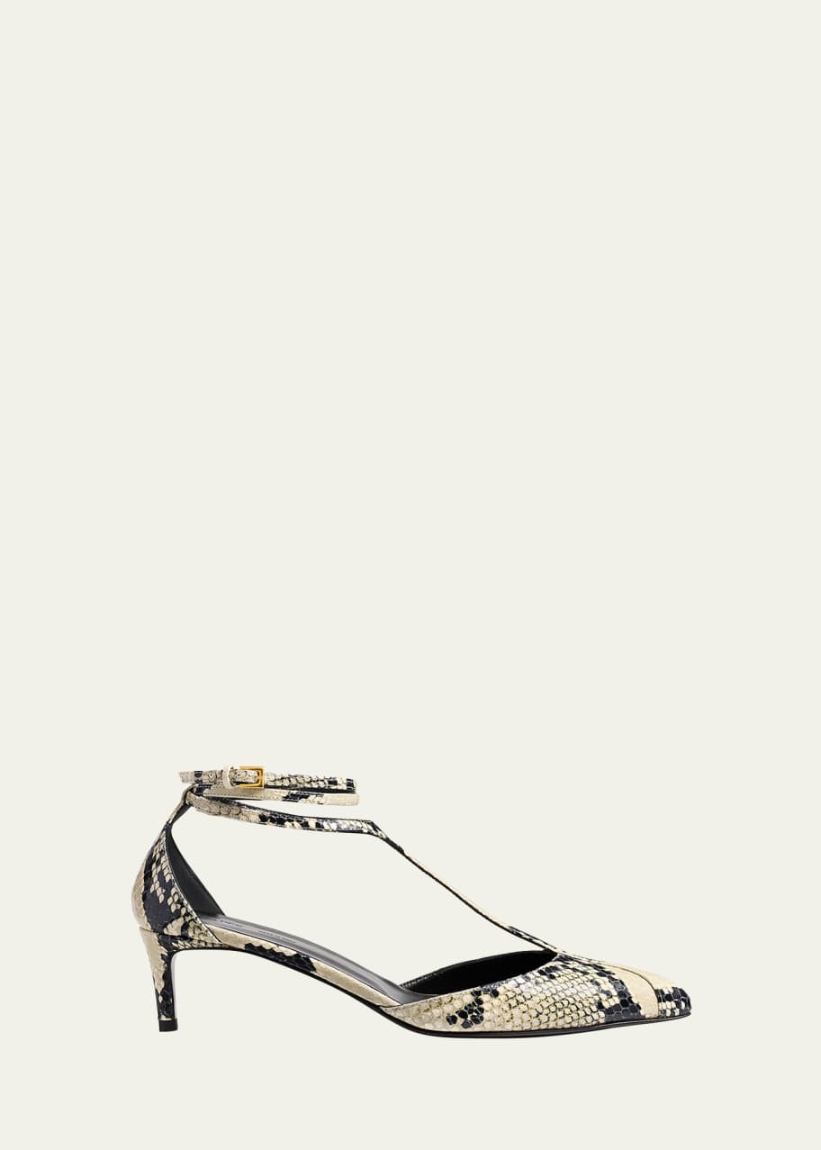 Image 1 of 1: Mia Snake-Effect Leather Kitten-Heel Pumps