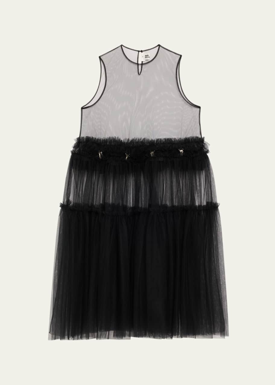 Image 1 of 1: Tiered Tulle Sleeveless Midi Dress