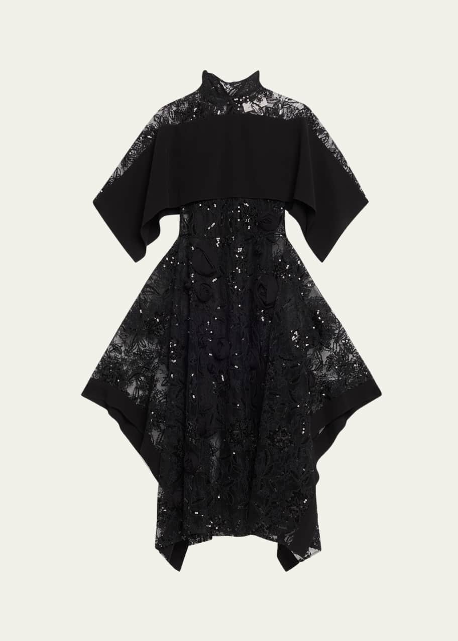 Image 1 of 1: Sequined Lace Flounce Dress